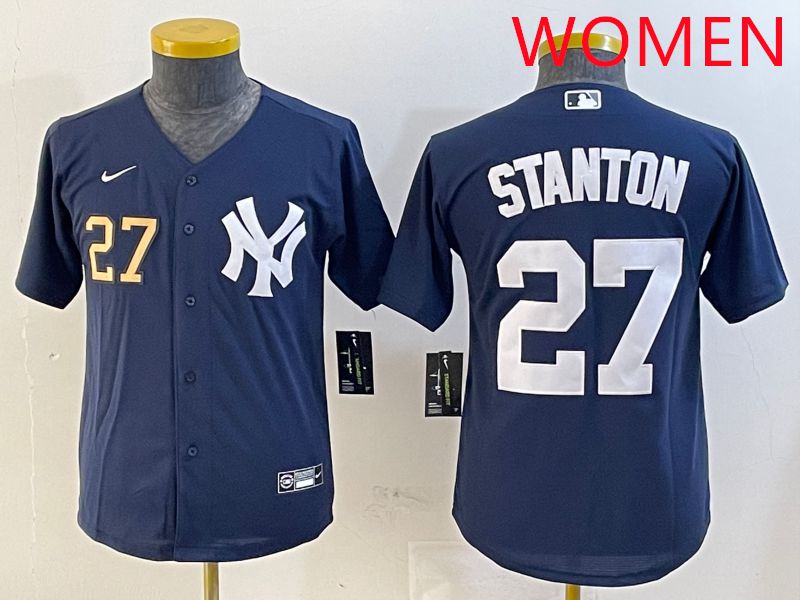 Women New York Yankees #27 Stanton Blue Game 2025 Nike MLB Jersey style 3